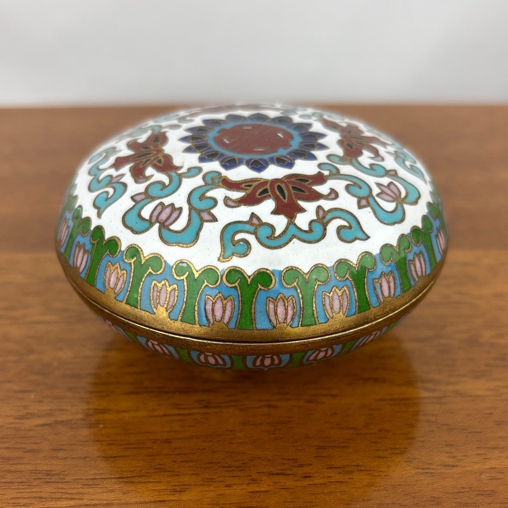 Vintage cloisonné enamel and brass trinket box